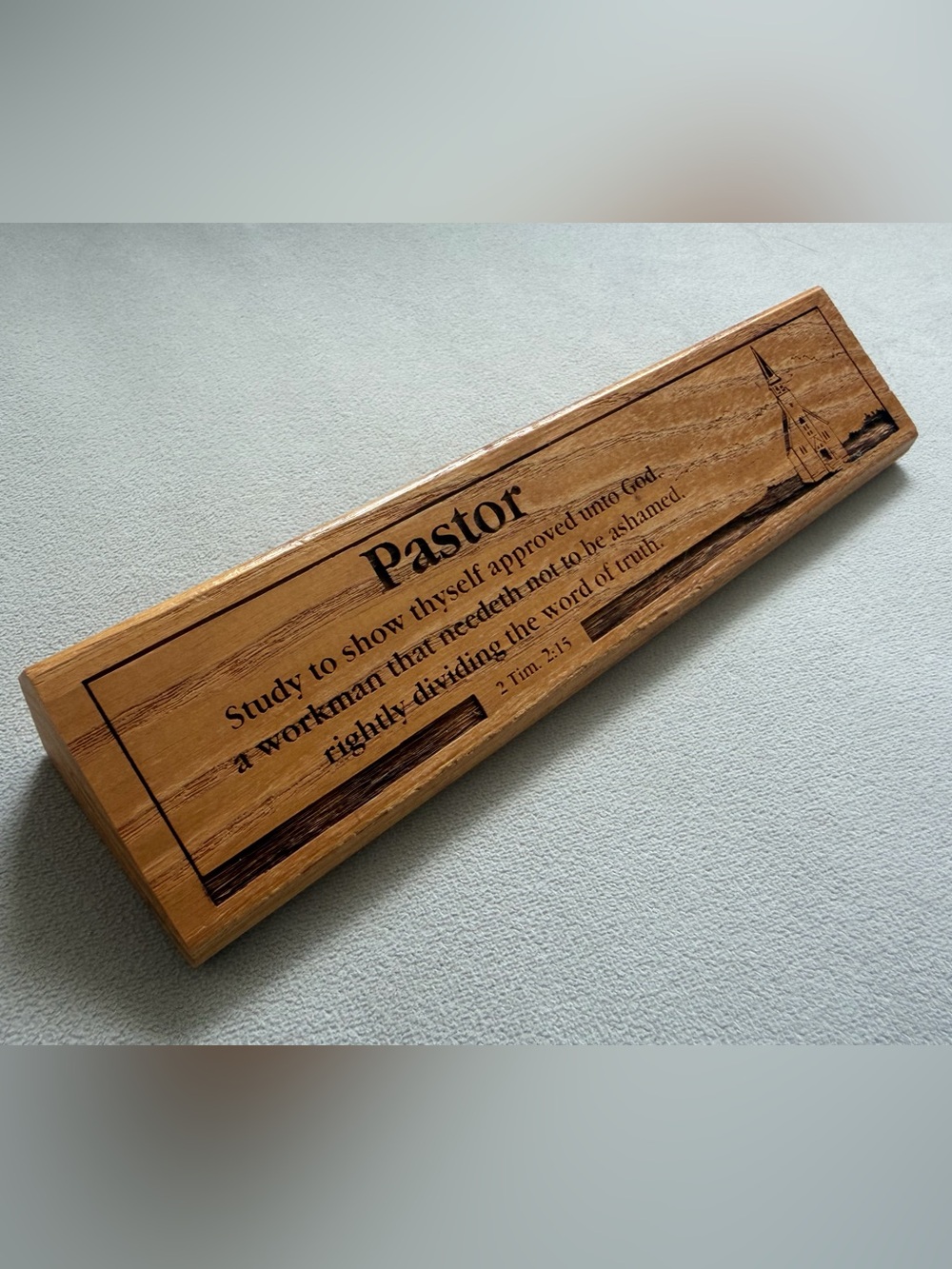 Pastor Wood Desk Sign Plaque 2 Timothy 2:15 Bible Verse Church Appreciation Gift